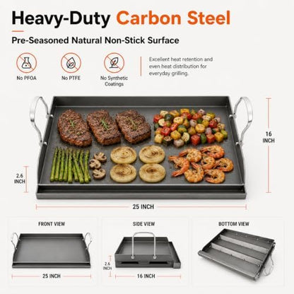 Hisencn 25"x16" Flat Top Griddle for Gas Grill and Stove, 4-5 Burner Grills