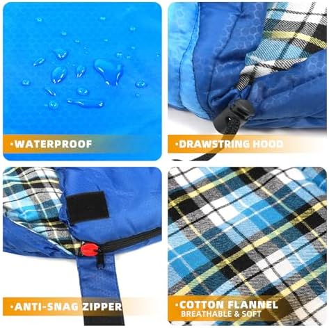 Cotton Flannel Lined Sleeping Bag for Adults Teens Kids, Cold Weather & Warm, 3 Seasons, Lightweight Compact Camping Essentials Equipment, Hiking, Outdoor, Travel