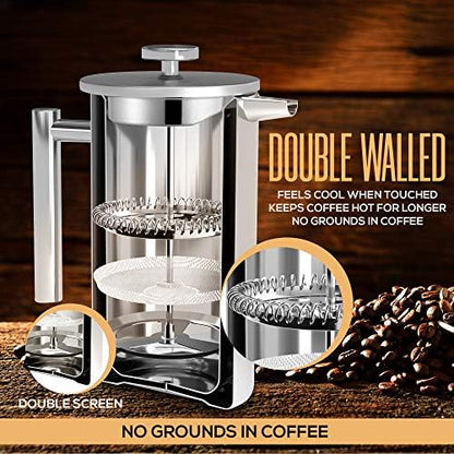 Utopia Kitchen 304 Grade Stainless Steel French Press 12 Oz, Silver