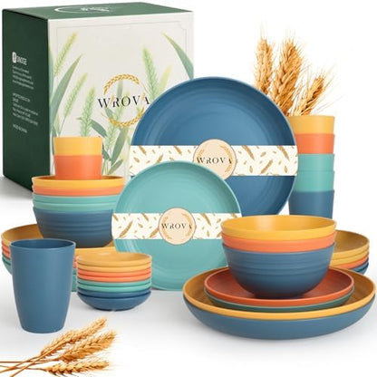 Wrova Plates and Bowls Sets, Wheat Straw Dinnerware Sets,Dishes Set for 8