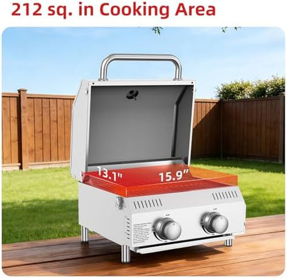 Veralune Tabletop Gas Grill, Small Propane Grill, 22,000 BTUs, Locking Lid