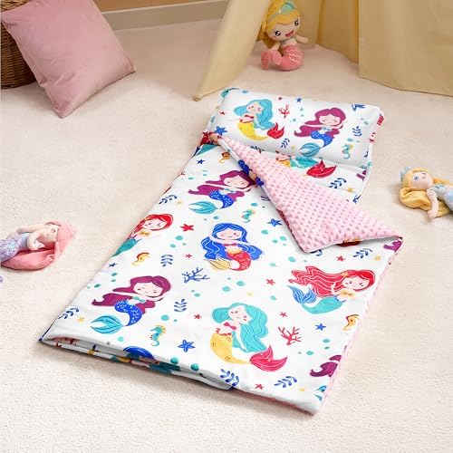 JOIEDOMI Toddler Nap Mat with Removable Pillow and Minky Blanket 55''x30'' Kids Sleeping Bag for Boys and Girls Ages 3-6 Roll Up Soft Nap Mats for Preschool Kindergarten Daycare Sleepover