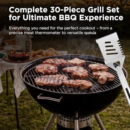 Kaluns Grilling Accessories, Dad Gifts for Christmas, Heavy Duty Stainless Steel Grill Set BBQ Grill Accessories for Outdoor Grill with Meat Thermometer, Case and Apron