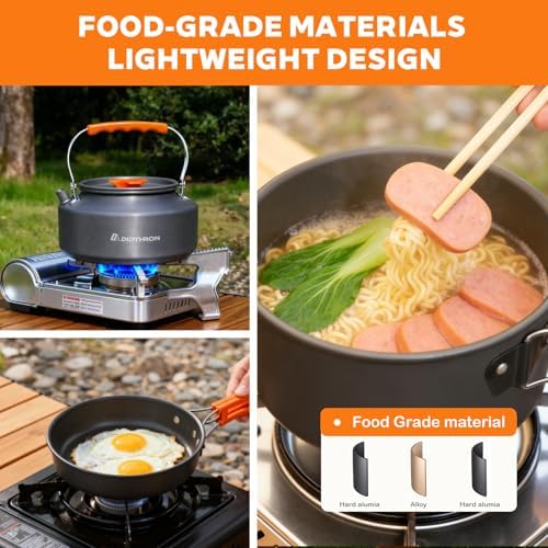 10-Piece Camping Cookware Set with 2L Pot, 1.1L Kettle and Pan