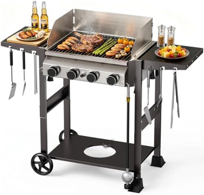 Electactic 4-Burner Propane Gas Grill Griddle Combo, 32,000 BTU BBQ Grill