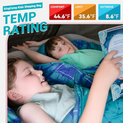 KingCamp 45°F Kids Sleeping Bag, 100% Flannel Sleeping Bag for 10-12 Child