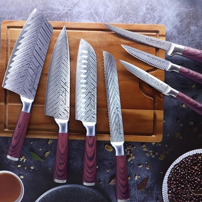 Damascus Knife Block Set 15PCS Kitchen Knife Set with Block Premium Chef Knife Stainless Steel,Japanese Kitchen Knife, with Exrtra Cutting Board Wine Corkscrew Set