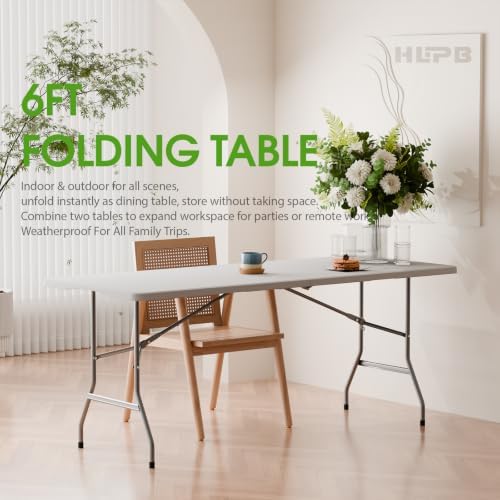 HLPB Folding Table 6 ft, Foldable Camping Table with Handle & Safety Locks