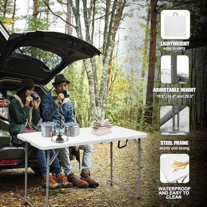Folding Table 4 Foot,Portable Heavy Duty Plastic Utility Table,White