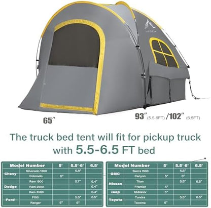 GoHimal Pickup Truck Bed Tent, 5.5-6.0FT Truck Tent for Camping（Gray）