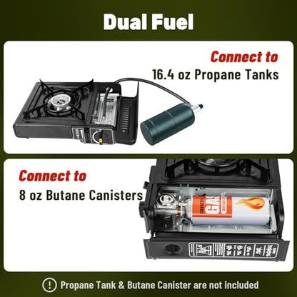 Dual Fuel Camping Stove 7800 BTU, Portable Propane Butane Burner