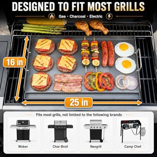 Hisencn 25"x16" Flat Top Griddle for Gas Grill and Stove, 4-5 Burner Grills