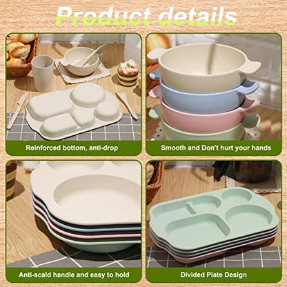 Honoson 24pcs Wheat Straw Dinnerware, Unbreakable, Beige/pink/green/blue