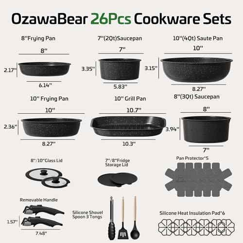 26 Pcs Pots and Pans Set Non Stick, Detachable Handle Cookware