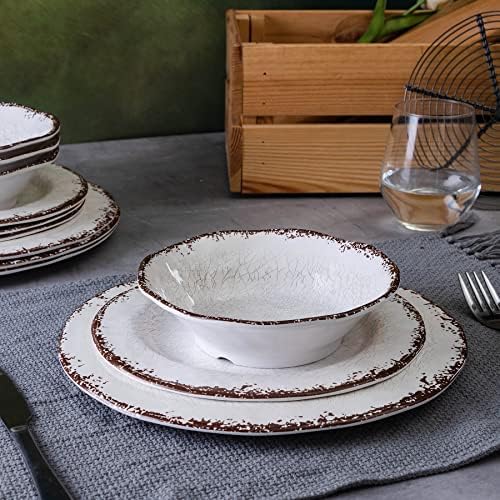 LEHAHA Vintage White Melamine Dinnerware set, 12 Piece Lightweight Dish Set