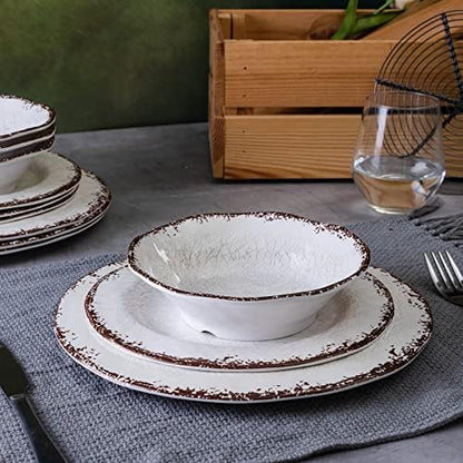 LEHAHA Vintage White Melamine Dinnerware set, 12 Piece Lightweight Dish Set