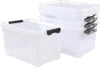 4 Pack 22 L Clear Plastic Storage Box with Wheels, Latch Storage Bin with Lid