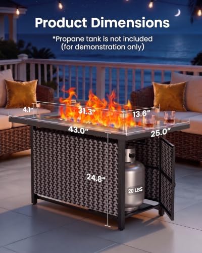 Ciays 43″ Fire Pit Table, with Ceramic Tabletop for Outside Patio & Party