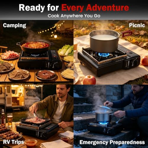 Dual Fuel Camping Stove,Portable Butane or Propane Single Burner Camp Stove
