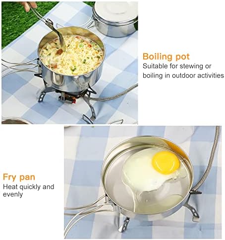 Lixada Camping Cookware Set, 4PCS Portable Stainless Steel Camp Cook Set, Lightweight Stackable Camping Pots and Pans Plate Set Camping Gear for Outdoor Backpacking Camping Hiking Picnic