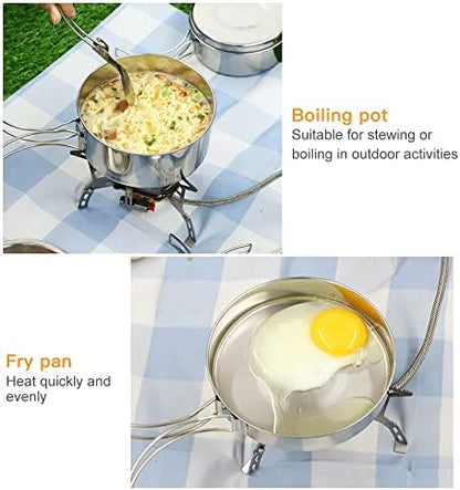 Lixada Camping Cookware Set, 4PCS Portable Stainless Steel Camp Cook Set, Lightweight Stackable Camping Pots and Pans Plate Set Camping Gear for Outdoor Backpacking Camping Hiking Picnic