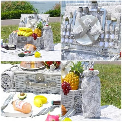Picnic Basket for 2 with Blanket and Wine Pouch for Couples