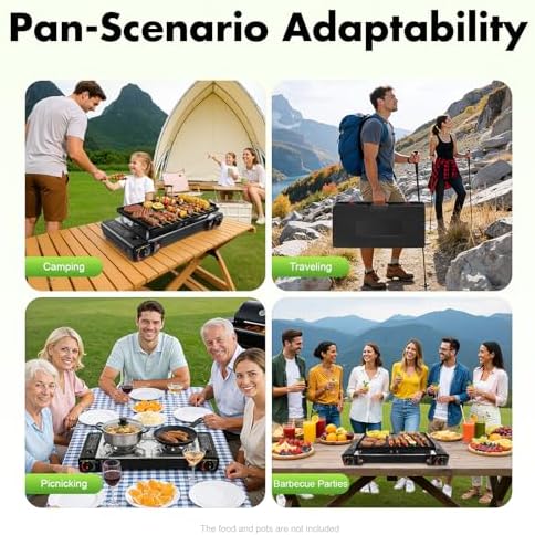 2 Burners Camping Stove, 2500W Butane or Gas Portable Camping Burner with Baking Pan & Carrying Case for Outdoor Cooking