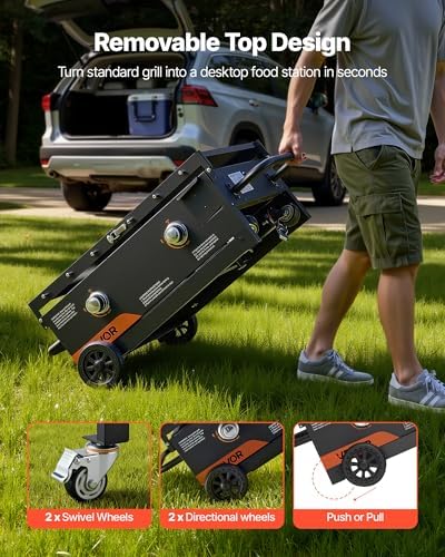 VEVOR Gas Griddle, 2-Burner Flat Top Grill, 28 inch Grill Plate Foldable Propane Griddle with Wheels, 30000 BTU Outdoor Flat Top Grills for Pan-Frying, Grilling, Stir-Frying, & BBQ, Pulse Ignition