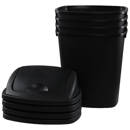 4 Pack Plastic Swing-Top Trash Can, 10 Gallon Plastic Kitchen Trash Can with Swing Lid, Black