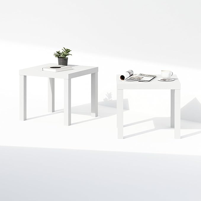 Furinno Classic Coffee Table Set of 2, Square Modern Coffee Table