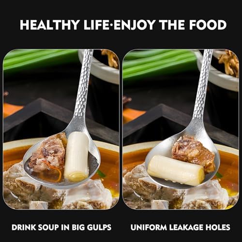 ZING TTI Titanium Ladle Set, Reusable Metal Hot Pot Ladle with Slotted Spoon, Fish Scale Texture Design for Stirring & Serving Soup, 2-Piece Kitchen Utensils (10.4 Inch) (Titanium crystal model)