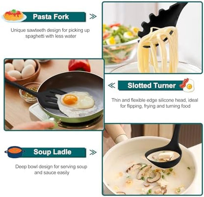 TeamFar Silicone Cooking Utensil Set of 7, Kitchen Cooking Utensil Set