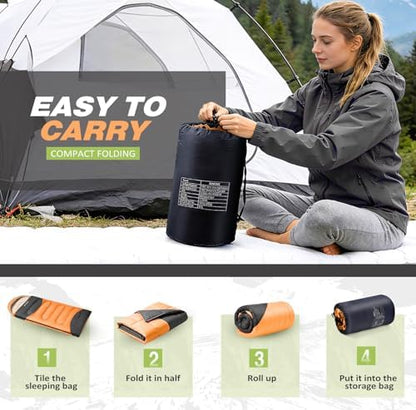 Lightweight Sleeping Bag for Adults, 3-Season Waterproof Backpacking Sleeping Bags with Compression Sack, Comfort Temp 50–68°F, Portable Camping Essential Gear for Travel, Hiking, Outdoor, Indoor