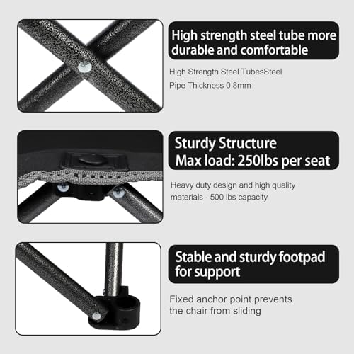 Northroad Outdoor Camping Chair Set of 3,Folding Padded Camp Chair w/1 Sofa,2 Single Chairs,Collapsible Conversation Set for Family Patio, Beach (Black)