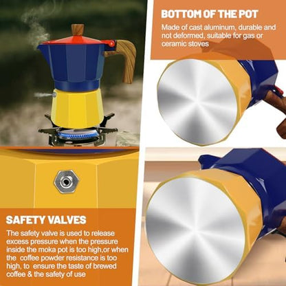 3 Cup Aluminum Espresso Stovetop Moka Pot Express Coffee Maker Percolator Italian Classic Mocha Coffee Machine for Italian and Cuban Cafe Brewing for Home & Camping 150ml 5oz