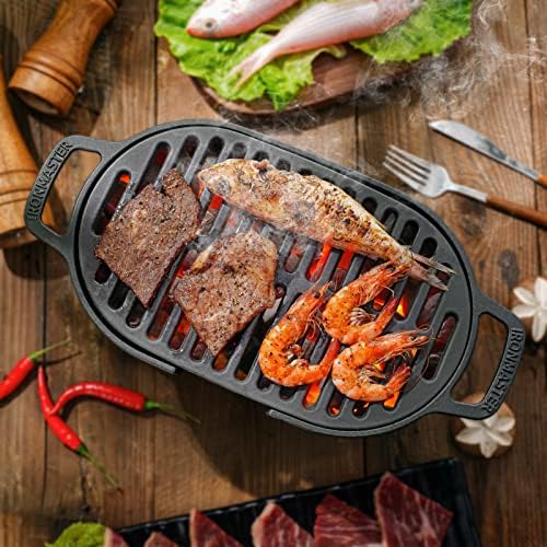 IronMaster Mini 100% Cast Iron Hibachi Grill, Tabletop Small Portable Charcoal Grill for Outdoor Camping, Japanese BBQ Grill Grate Surface 11" x 6.7" Ideal for 2 People