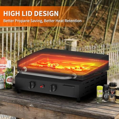 SKOK Propane Gas Griddle with Hood - Flat Top Grill with Standing Cart