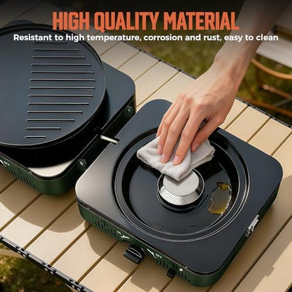 BIG HORN OUTDOORS 2 Burner Propane Camping Stove, Portable Camp Stove, Folding Gas Stove, Includes Frying Pan & Carry Bag for Camping, Emergency Use and Outdoor Cooking