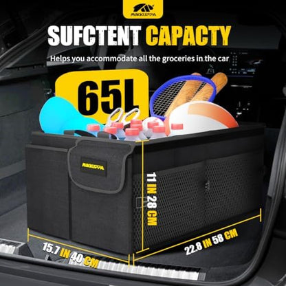 MIKKUPPA Car Trunk Organizer - 65L Collapsible Trunk Organizer with Lid, Sturdy Car Storage for SUV Auto Truck Van with Adjustable Straps and Non Slip Bottom (Black) (Pack of 2)