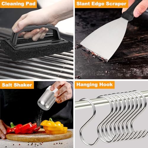 POLIGO 28PCS Griddle Accessories Kit, Flat Top Grill Accessories Set for Camp Chef, Grill Spatula Set with Enlarged Spatulas, Basting Cover, Scraper for Cooking Indoor or Outdoor Barbecue