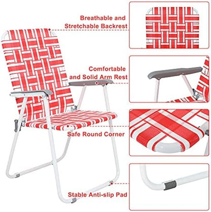 VINGLI Patio Lawn Webbed Folding Chairs Set of 4, Outdoor Beach Chair Portable Dining Chair for ir for Outdoor Yard, Garden(Red, Classic)