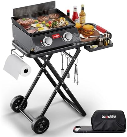 LAUDLIFE Portable Gas Griddle with Adjustable Stand, 20,000 BTUs, 342 Sq. In. Cooking Surface, 3-Step Setup, Enamel Coating Grates, for Camping, Patio BBQ, Park Picnics & Outdoor Cooking