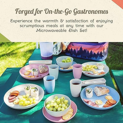 Camp Casual Camping Plates Cups and Bowls Set - 8-pc Wheat Straw Dinnerware Sets - 2 Bowls, 2 Cups, 2 Small & 2 Large Indoor/Outdoor RV Dishes - BPA Free, Dishwasher & Microwave Safe (Drift wood)