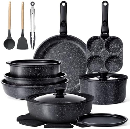 GIPP Pots and Pans Set Non Stick,Kitchen Cookware Set Detachable Handle, Non Toxic Cooking Pan Set with Frying Pans Set,RV Cookware Sets for All Stoves, Dark Grey, 21PCS