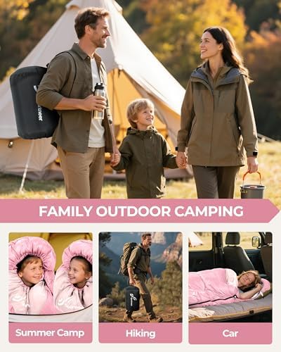 Sportneer Sleeping Bag, 3 Seasons Warm Cold Weather Sleeping Bags for Adults Kids Boys Girls with Compression Sack- Lightweight Camping Essentials Gear Accessories, Backpacking, Hiking