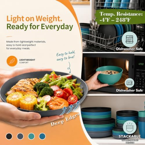 Wrova Wheat Straw Dinnerware Sets, Microwave Safe Plates and Bowls Sets