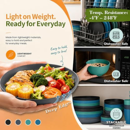 Wrova Wheat Straw Dinnerware Sets, Microwave Safe Plates and Bowls Sets