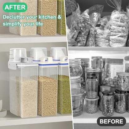 TBMax Rice Storage Container 2 Pack, Plastic Kitchen Pantry Food Storage Container with Cup, Small Pet Dog Cat Food Container Dispenser