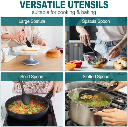 TeamFar Silicone Cooking Utensil Set of 7, Kitchen Cooking Utensil Set