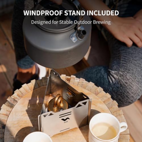 UJU Alcohol Stove Set, Portable Alcohol Burner with Windscreen, Storage Bag & 2 Empty Bottles, Wind‑Resistant Outdoor Cooking Stove for Backpacking, Hiking & Camping, Gold, Round Bottom
